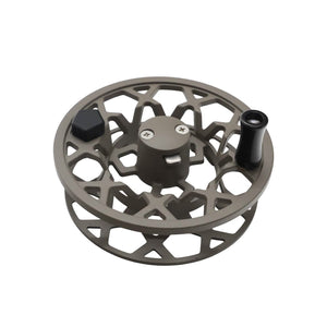 Drip fly reel spool in gray on white background