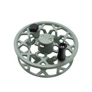 Drip fly reel spool in sage on white background