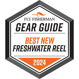 Hexagon Gear Guide badge from Fly Fisherman announcing “Best New Freshwater Reel 2024.”