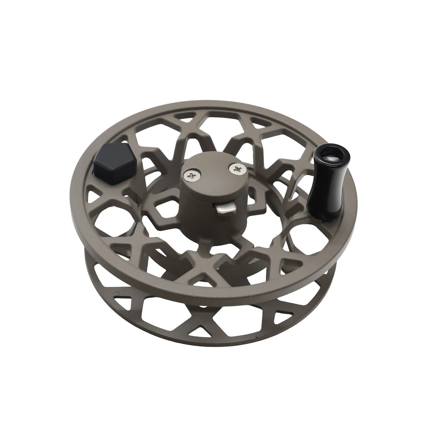 Drip fly reel spool in gray on white background