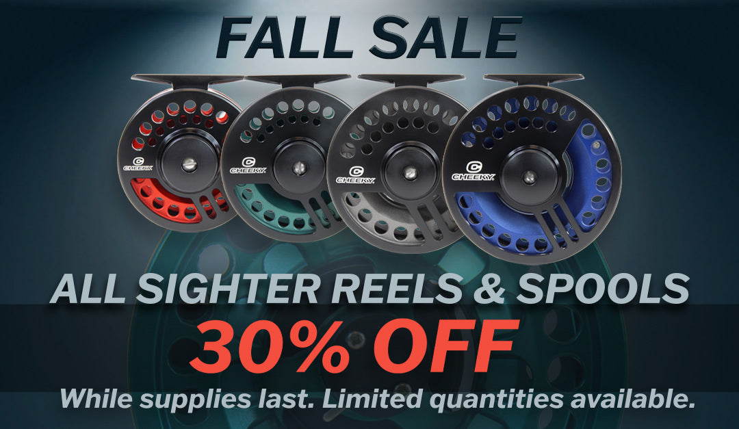 Image of 4 reels and the works "Fall Sale All Sighter Reels & Spools 30% Off while supplies lasts. Limited quantities available" clciking the image redirects to the sighter fly reel collection