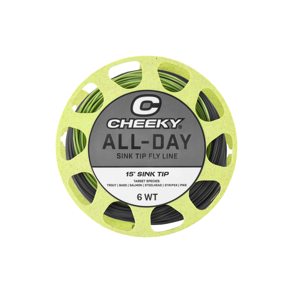 green fly line spool with coiled line on it