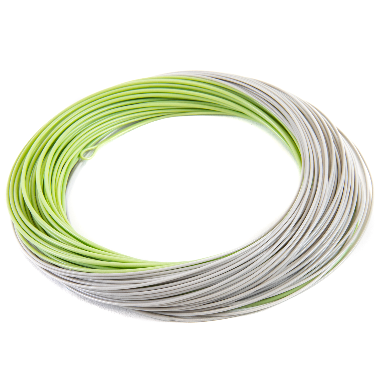 coiled up fly line gray and green